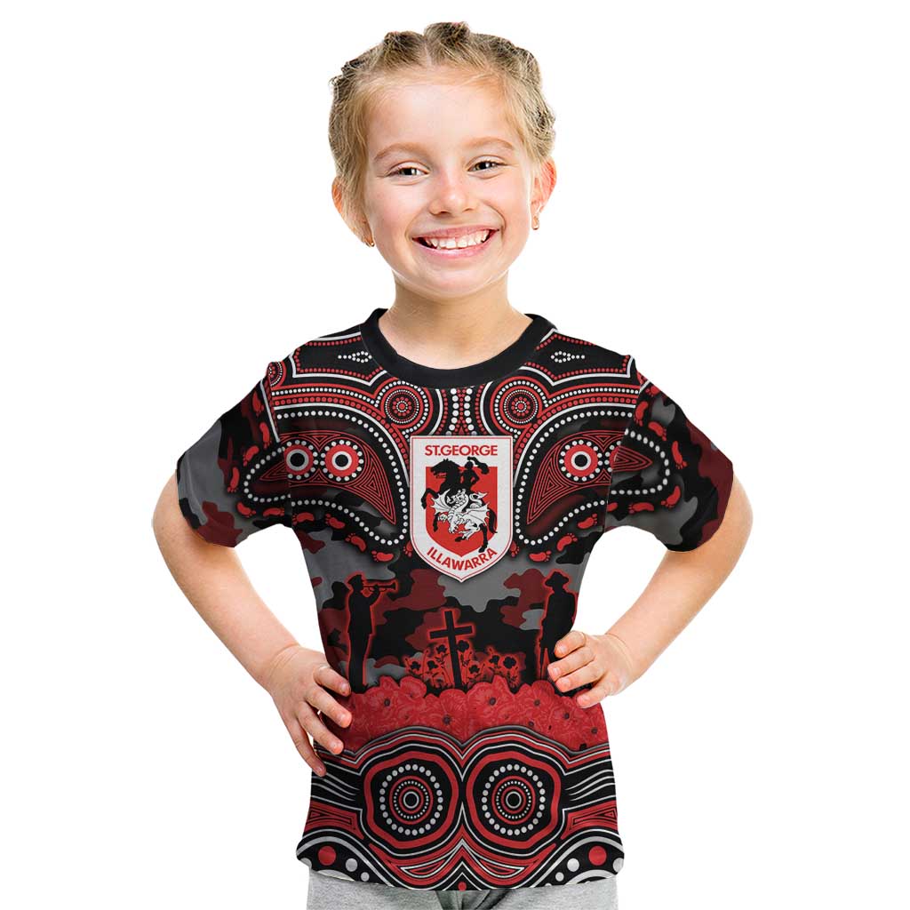 ANZAC Day St George Illawarra Dragons Kid T Shirt Military Memorial Aboriginal Indigenous Art