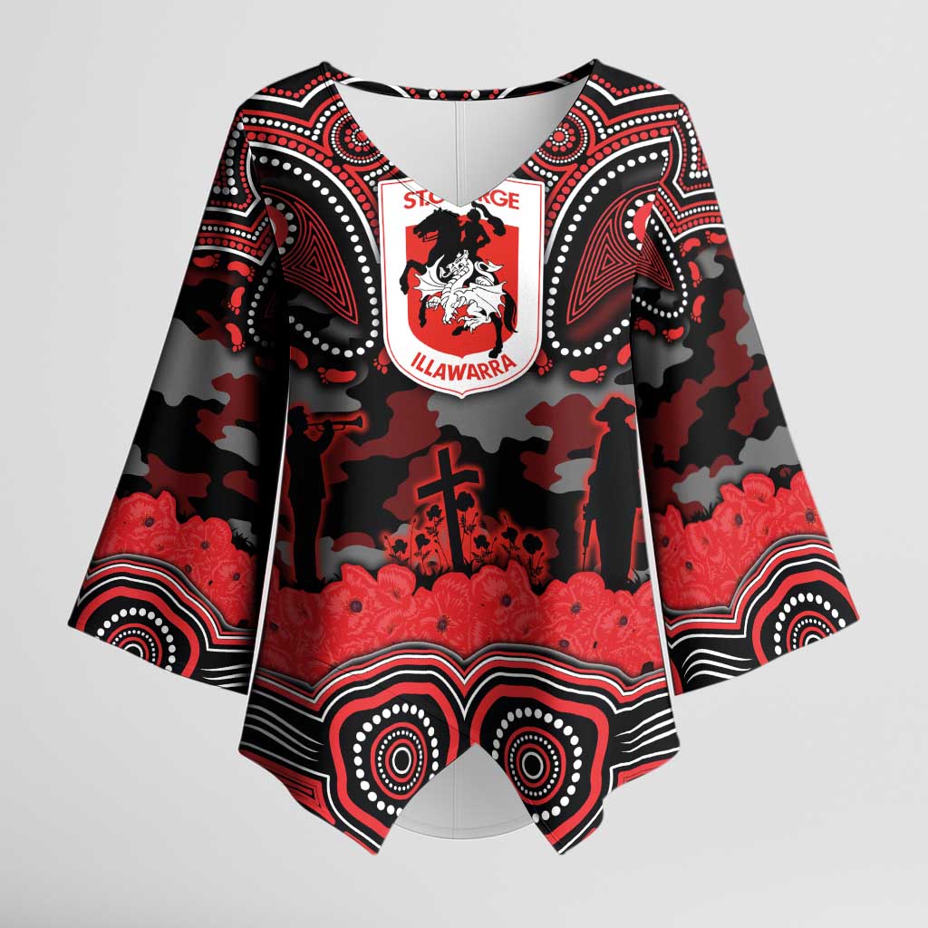 ANZAC Day St George Illawarra Dragons Kimono Sleeve Blouse Military Memorial Aboriginal Indigenous Art