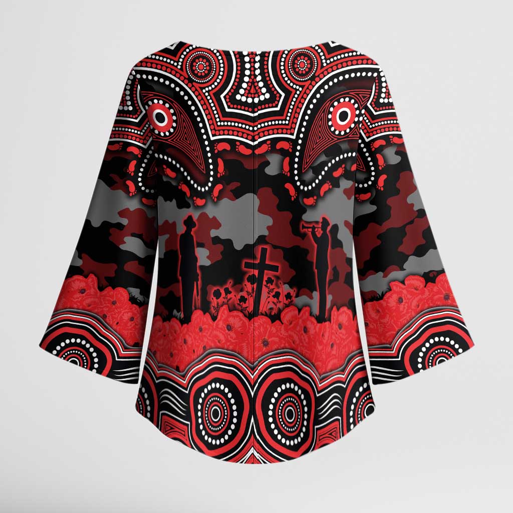 ANZAC Day St George Illawarra Dragons Kimono Sleeve Blouse Military Memorial Aboriginal Indigenous Art