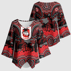 ANZAC Day St George Illawarra Dragons Kimono Sleeve Blouse Military Memorial Aboriginal Indigenous Art
