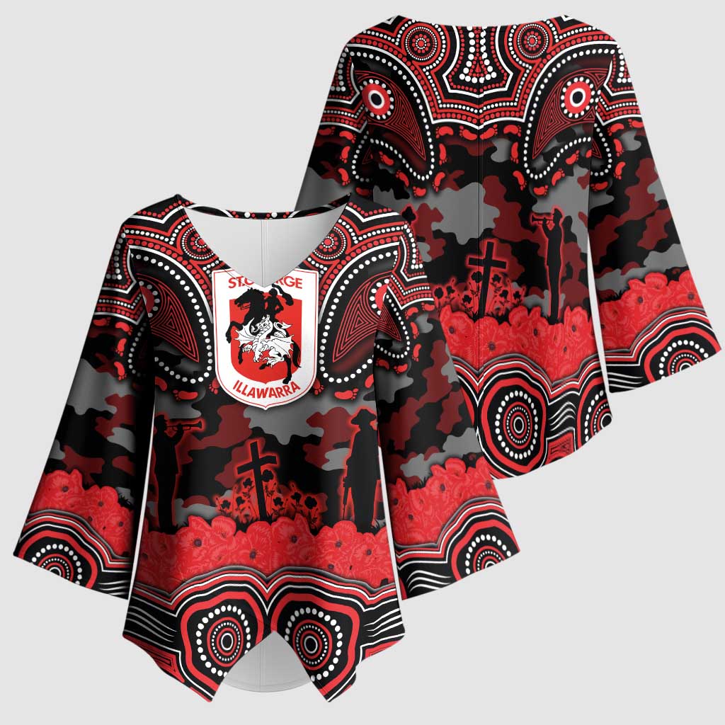 ANZAC Day St George Illawarra Dragons Kimono Sleeve Blouse Military Memorial Aboriginal Indigenous Art