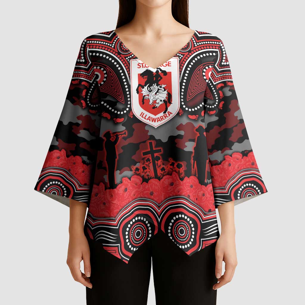 ANZAC Day St George Illawarra Dragons Kimono Sleeve Blouse Military Memorial Aboriginal Indigenous Art