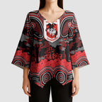 ANZAC Day St George Illawarra Dragons Kimono Sleeve Blouse Military Memorial Aboriginal Indigenous Art