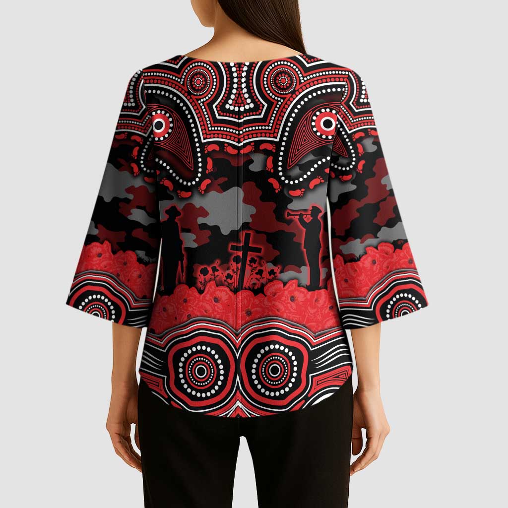ANZAC Day St George Illawarra Dragons Kimono Sleeve Blouse Military Memorial Aboriginal Indigenous Art