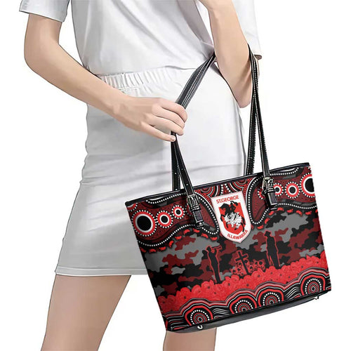 ANZAC Day St George Illawarra Dragons Leather Tote Bag Military Memorial Aboriginal Indigenous Art
