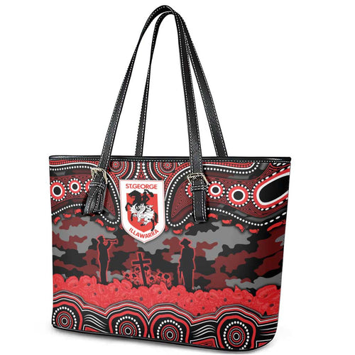 ANZAC Day St George Illawarra Dragons Leather Tote Bag Military Memorial Aboriginal Indigenous Art