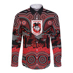 ANZAC Day St George Illawarra Dragons Long Sleeve Button Shirt Military Memorial Aboriginal Indigenous Art