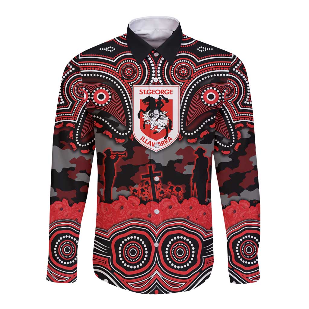 ANZAC Day St George Illawarra Dragons Long Sleeve Button Shirt Military Memorial Aboriginal Indigenous Art