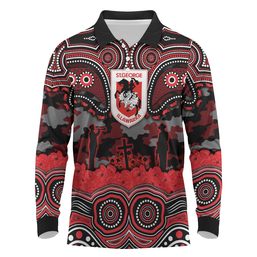 ANZAC Day St George Illawarra Dragons Long Sleeve Polo Shirt Military Memorial Aboriginal Indigenous Art