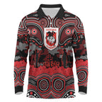ANZAC Day St George Illawarra Dragons Long Sleeve Polo Shirt Military Memorial Aboriginal Indigenous Art