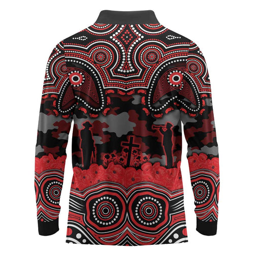 ANZAC Day St George Illawarra Dragons Long Sleeve Polo Shirt Military Memorial Aboriginal Indigenous Art