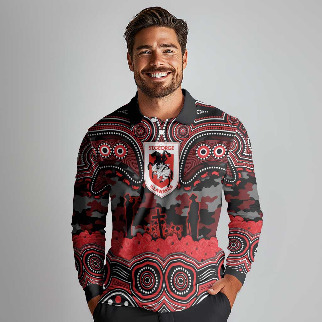 ANZAC Day St George Illawarra Dragons Long Sleeve Polo Shirt Military Memorial Aboriginal Indigenous Art
