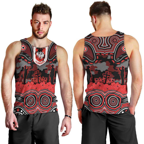 ANZAC Day St George Illawarra Dragons Men Tank Top Military Memorial Aboriginal Indigenous Art