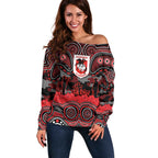 ANZAC Day St George Illawarra Dragons Off Shoulder Sweater Military Memorial Aboriginal Indigenous Art