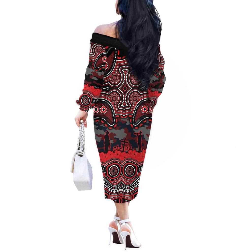 ANZAC Day St George Illawarra Dragons Off The Shoulder Long Sleeve Dress Military Memorial Aboriginal Indigenous Art