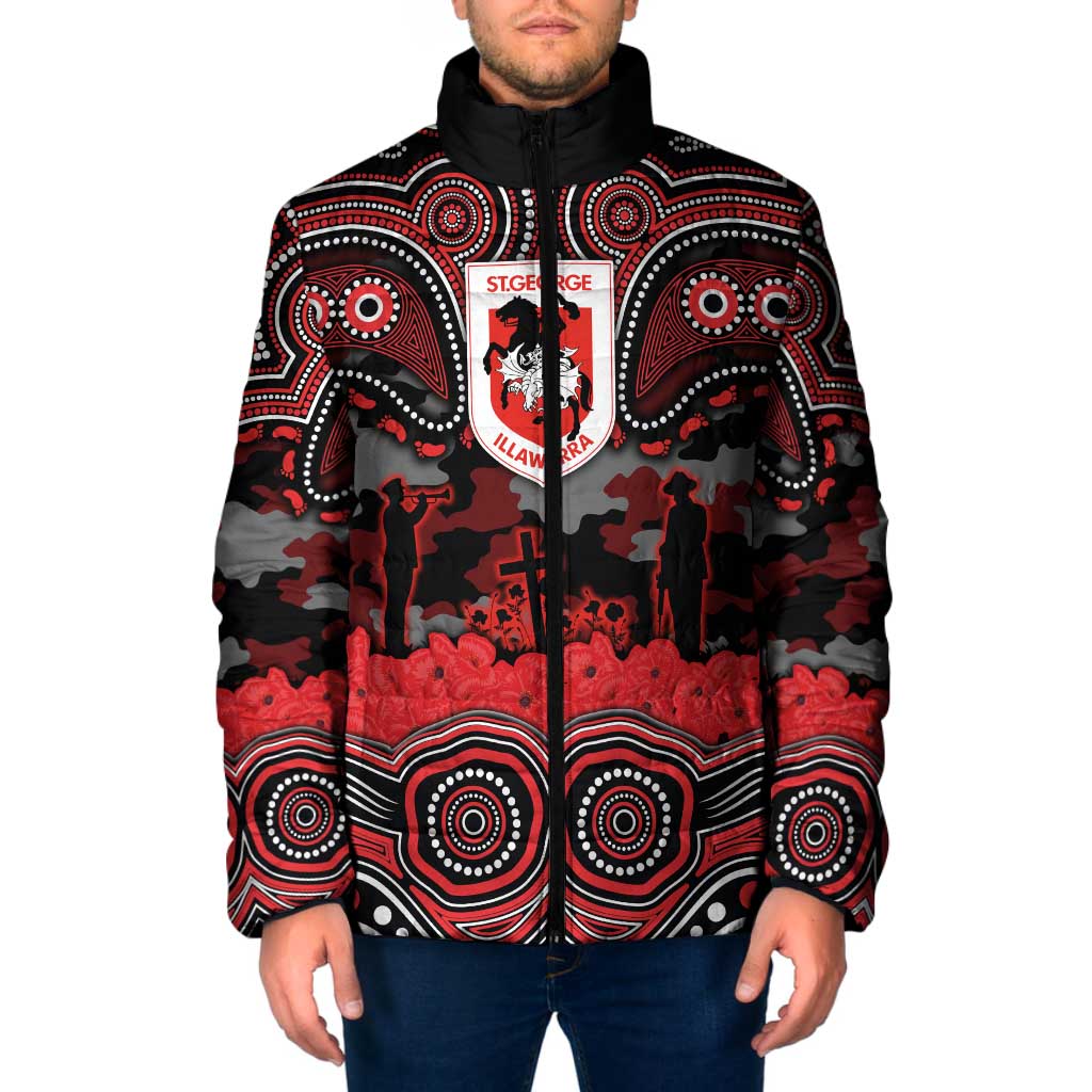 ANZAC Day St George Illawarra Dragons Padded Jacket Military Memorial Aboriginal Indigenous Art