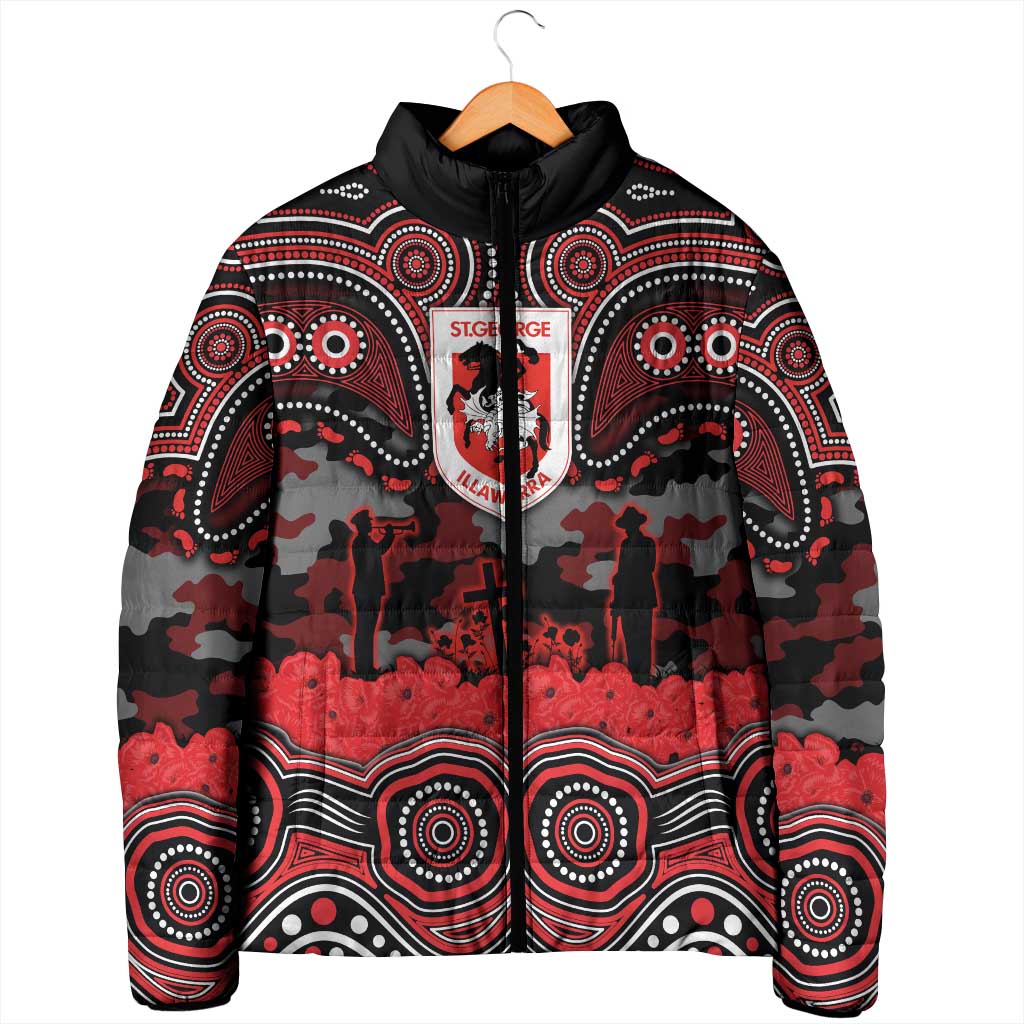 ANZAC Day St George Illawarra Dragons Padded Jacket Military Memorial Aboriginal Indigenous Art