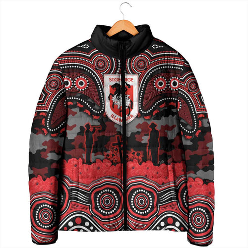 ANZAC Day St George Illawarra Dragons Padded Jacket Military Memorial Aboriginal Indigenous Art