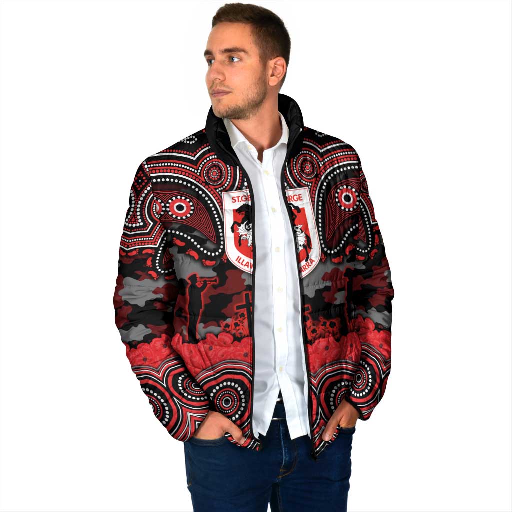ANZAC Day St George Illawarra Dragons Padded Jacket Military Memorial Aboriginal Indigenous Art