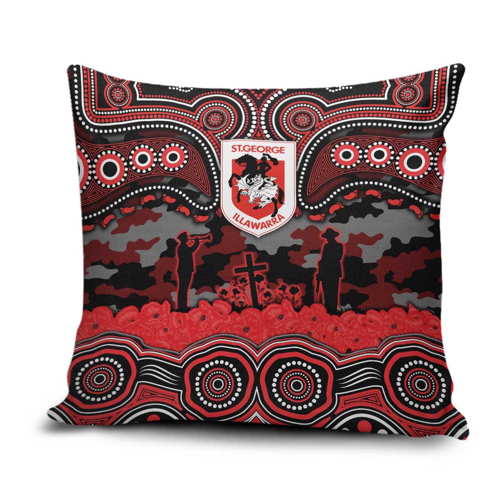 ANZAC Day St George Illawarra Dragons Pillow Cover Military Memorial Aboriginal Indigenous Art