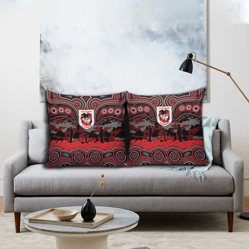 ANZAC Day St George Illawarra Dragons Pillow Cover Military Memorial Aboriginal Indigenous Art