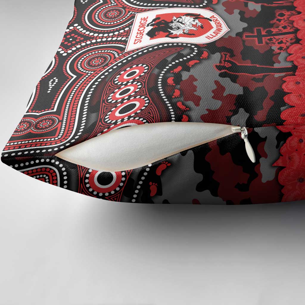ANZAC Day St George Illawarra Dragons Pillow Cover Military Memorial Aboriginal Indigenous Art