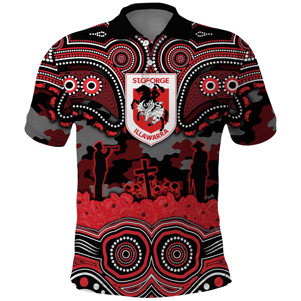 ANZAC Day St George Illawarra Dragons Polo Shirt Military Memorial Aboriginal Indigenous Art