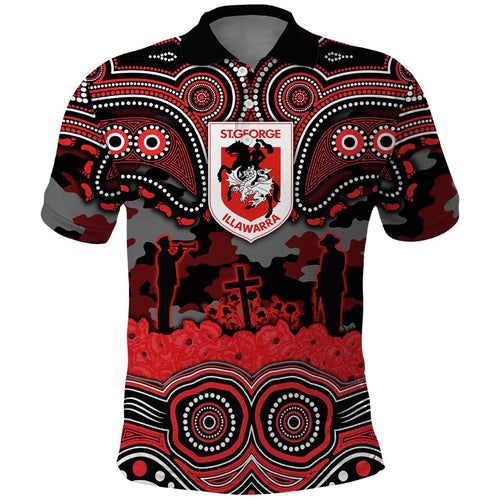 ANZAC Day St George Illawarra Dragons Polo Shirt Military Memorial Aboriginal Indigenous Art