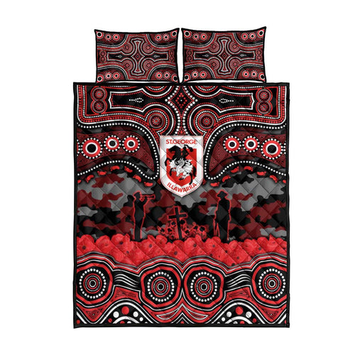 ANZAC Day St George Illawarra Dragons Quilt Bed Set Military Memorial Aboriginal Indigenous Art