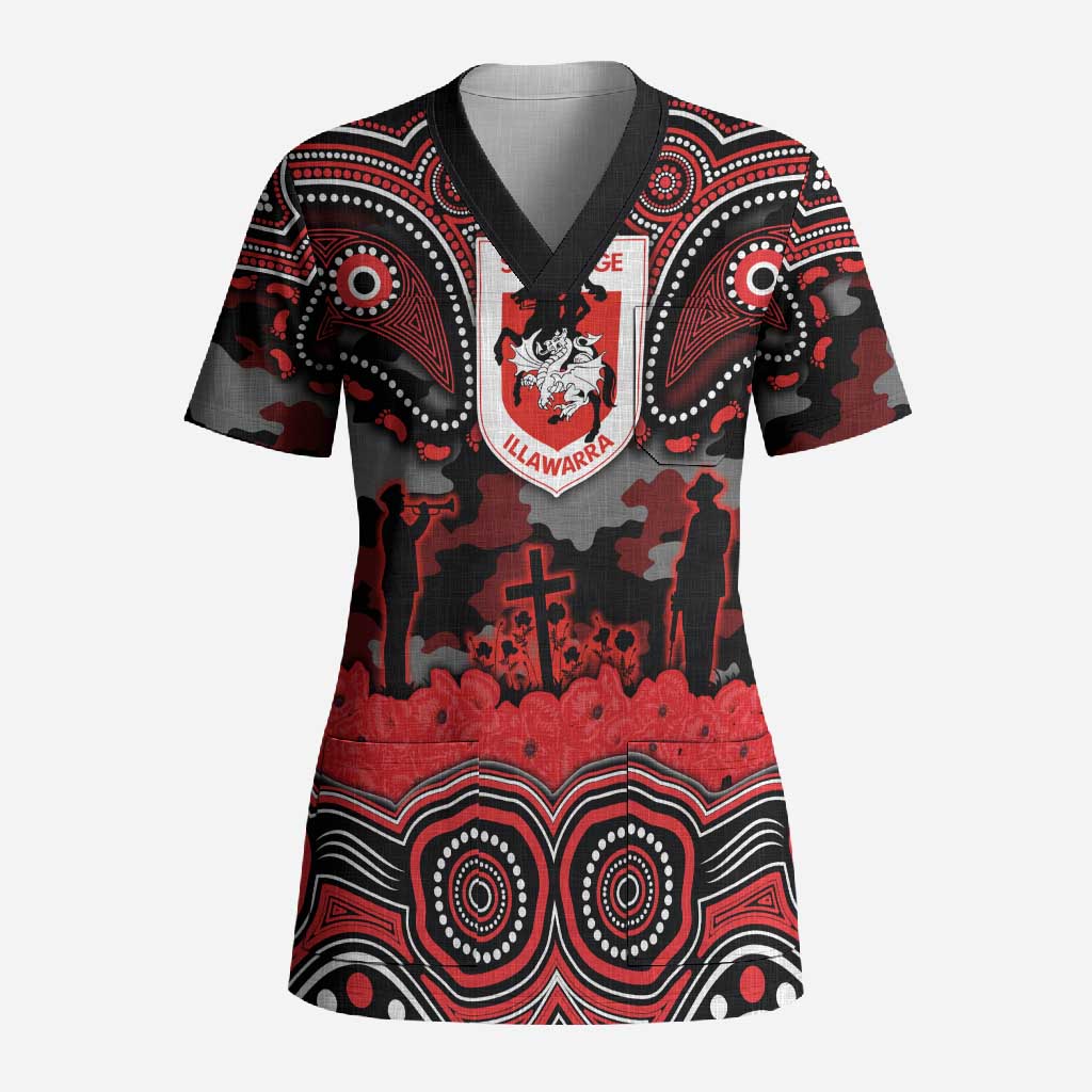 ANZAC Day St George Illawarra Dragons Scrub Top Military Memorial Aboriginal Indigenous Art