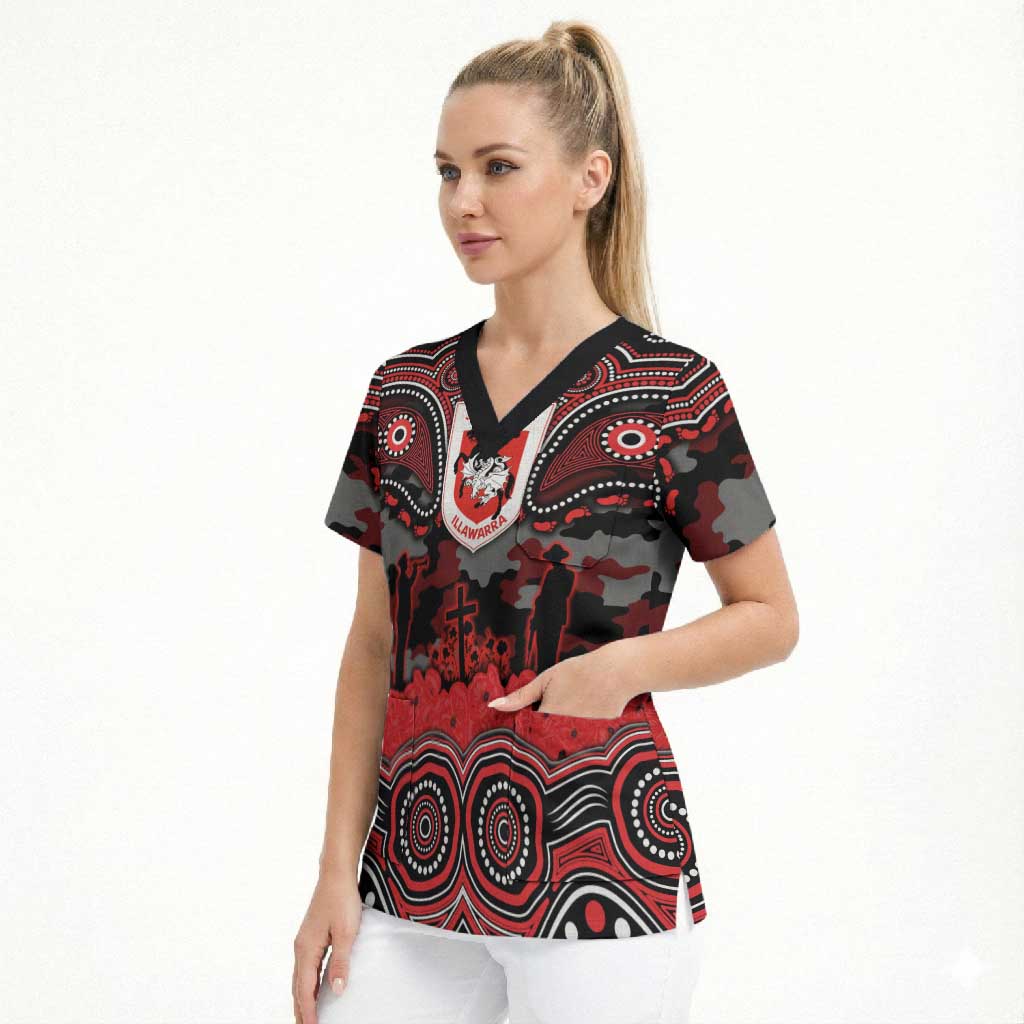 ANZAC Day St George Illawarra Dragons Scrub Top Military Memorial Aboriginal Indigenous Art
