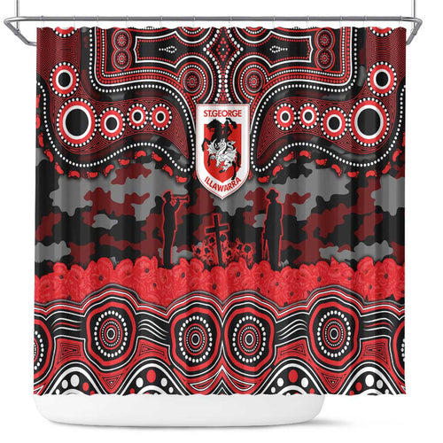 ANZAC Day St George Illawarra Dragons Shower Curtain Military Memorial Aboriginal Indigenous Art