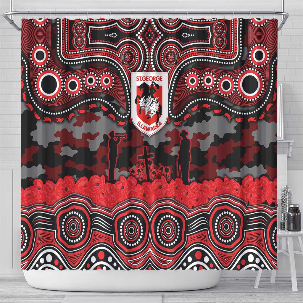 ANZAC Day St George Illawarra Dragons Shower Curtain Military Memorial Aboriginal Indigenous Art