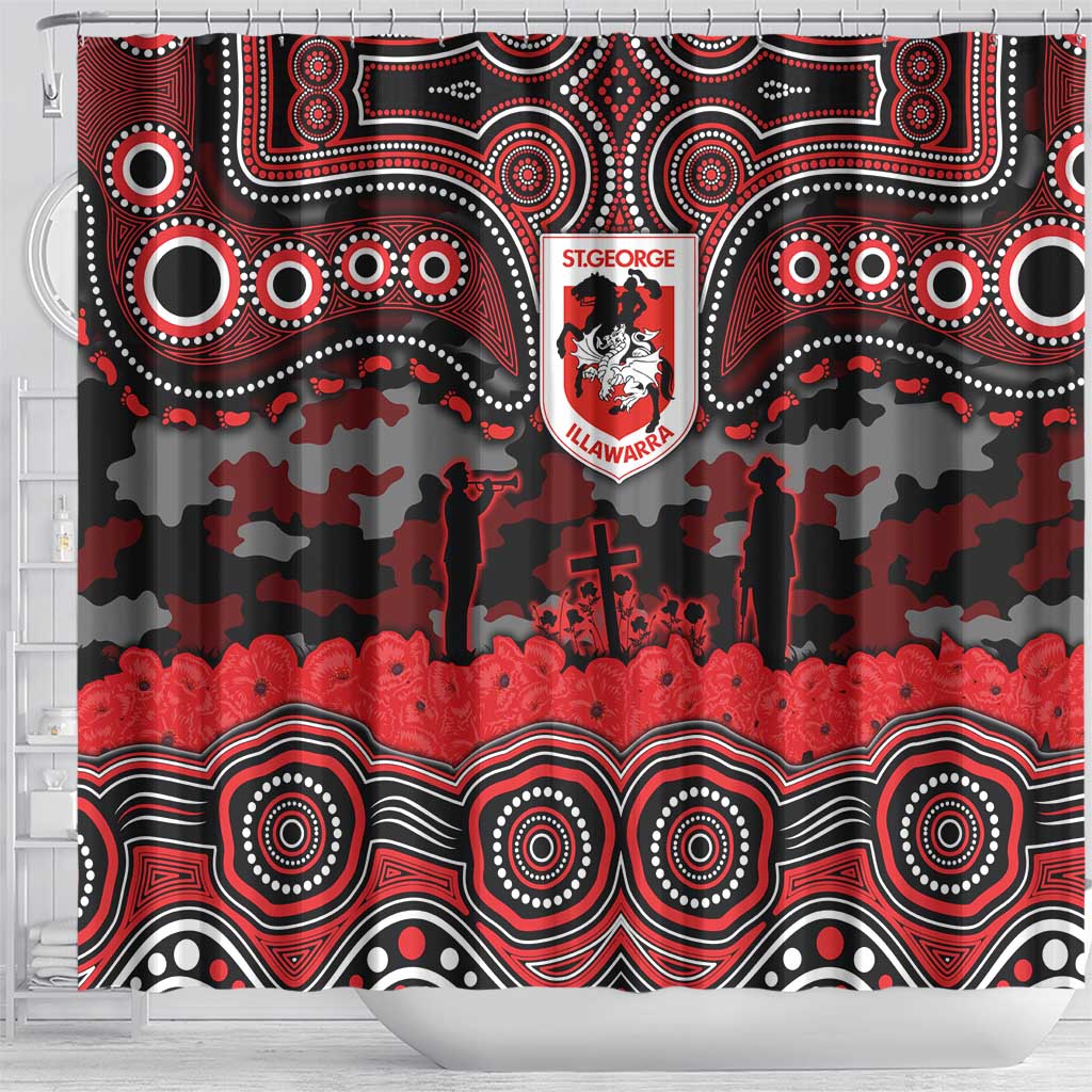 ANZAC Day St George Illawarra Dragons Shower Curtain Military Memorial Aboriginal Indigenous Art