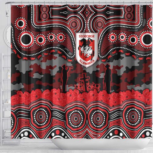 ANZAC Day St George Illawarra Dragons Shower Curtain Military Memorial Aboriginal Indigenous Art