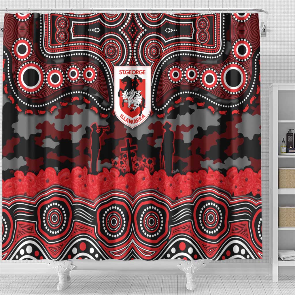 ANZAC Day St George Illawarra Dragons Shower Curtain Military Memorial Aboriginal Indigenous Art