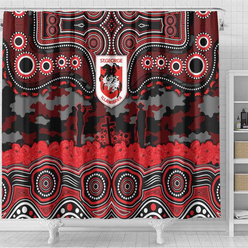 ANZAC Day St George Illawarra Dragons Shower Curtain Military Memorial Aboriginal Indigenous Art