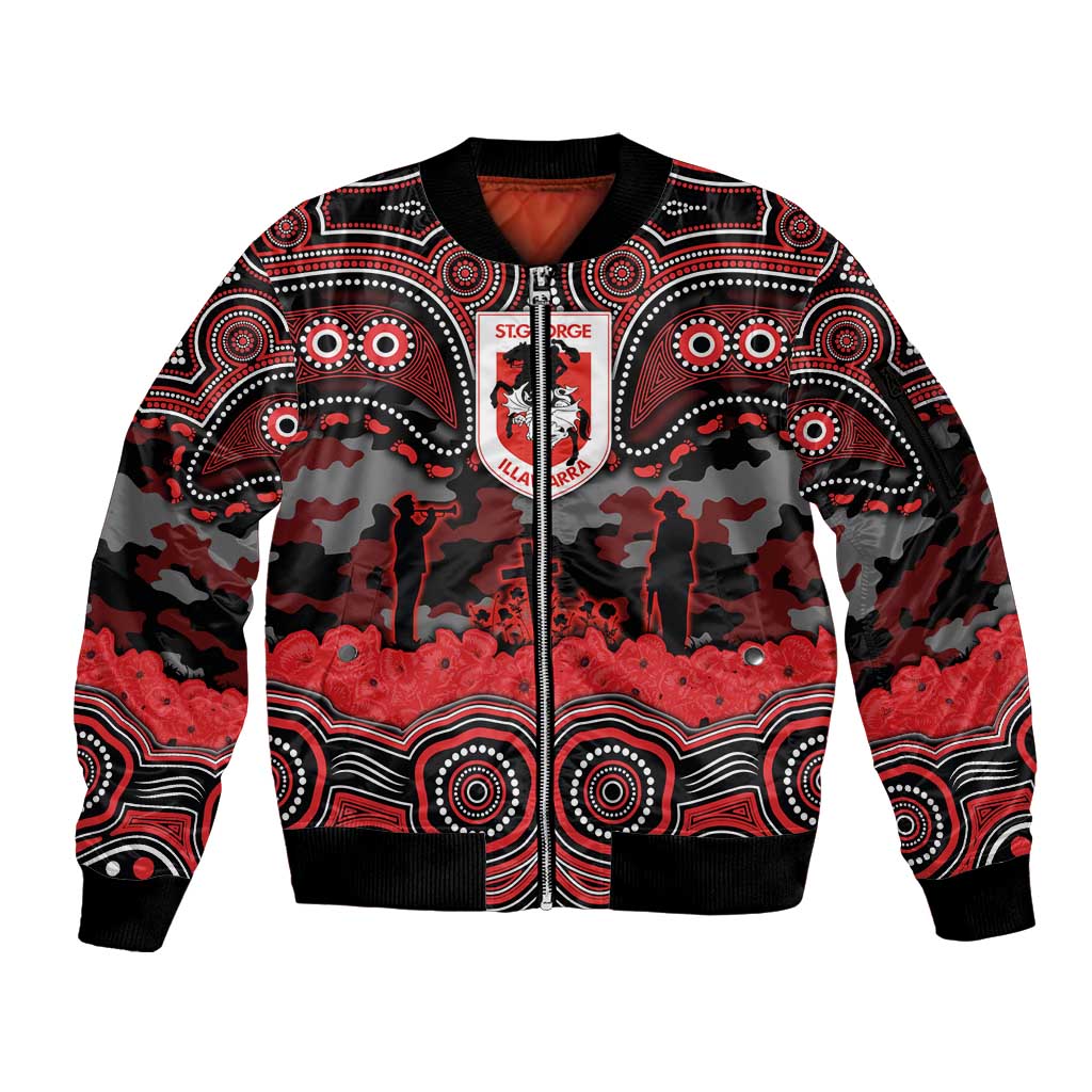 ANZAC Day St George Illawarra Dragons Sleeve Zip Bomber Jacket Military Memorial Aboriginal Indigenous Art