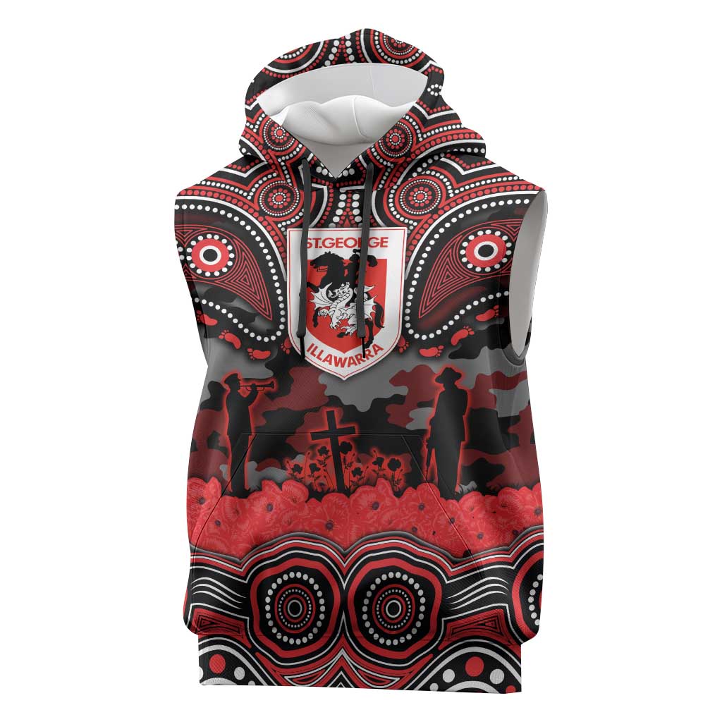 ANZAC Day St George Illawarra Dragons Sleeveless Hoodie Military Memorial Aboriginal Indigenous Art