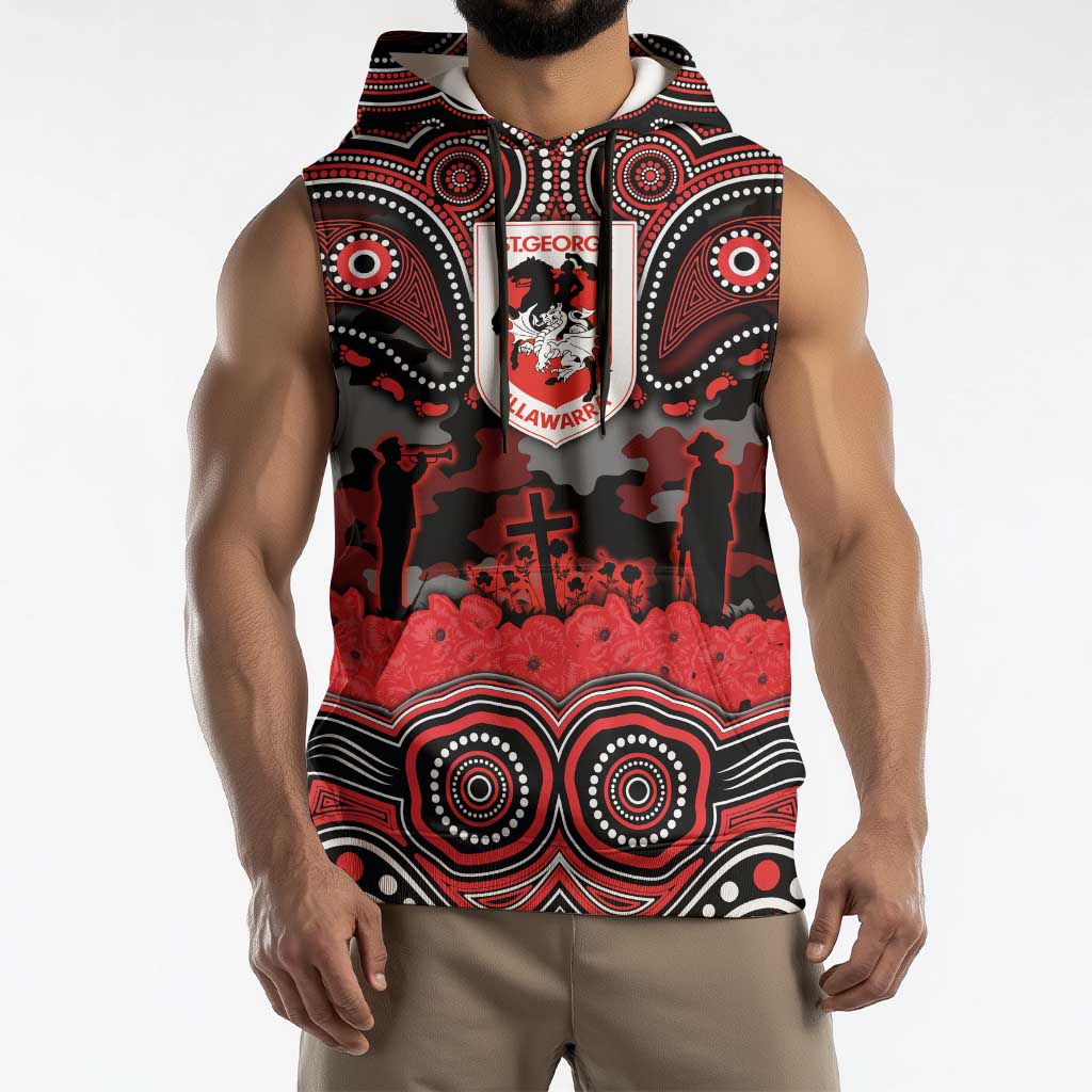 ANZAC Day St George Illawarra Dragons Sleeveless Hoodie Military Memorial Aboriginal Indigenous Art