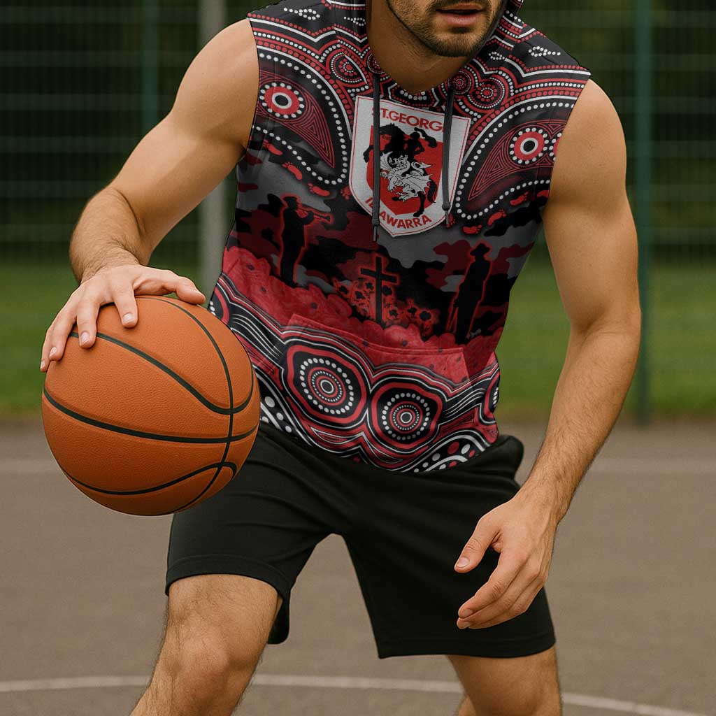 ANZAC Day St George Illawarra Dragons Sleeveless Hoodie Military Memorial Aboriginal Indigenous Art