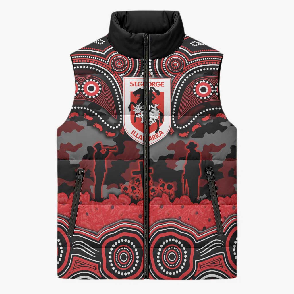 ANZAC Day St George Illawarra Dragons Sleeveless Puffer Jacket Military Memorial Aboriginal Indigenous Art