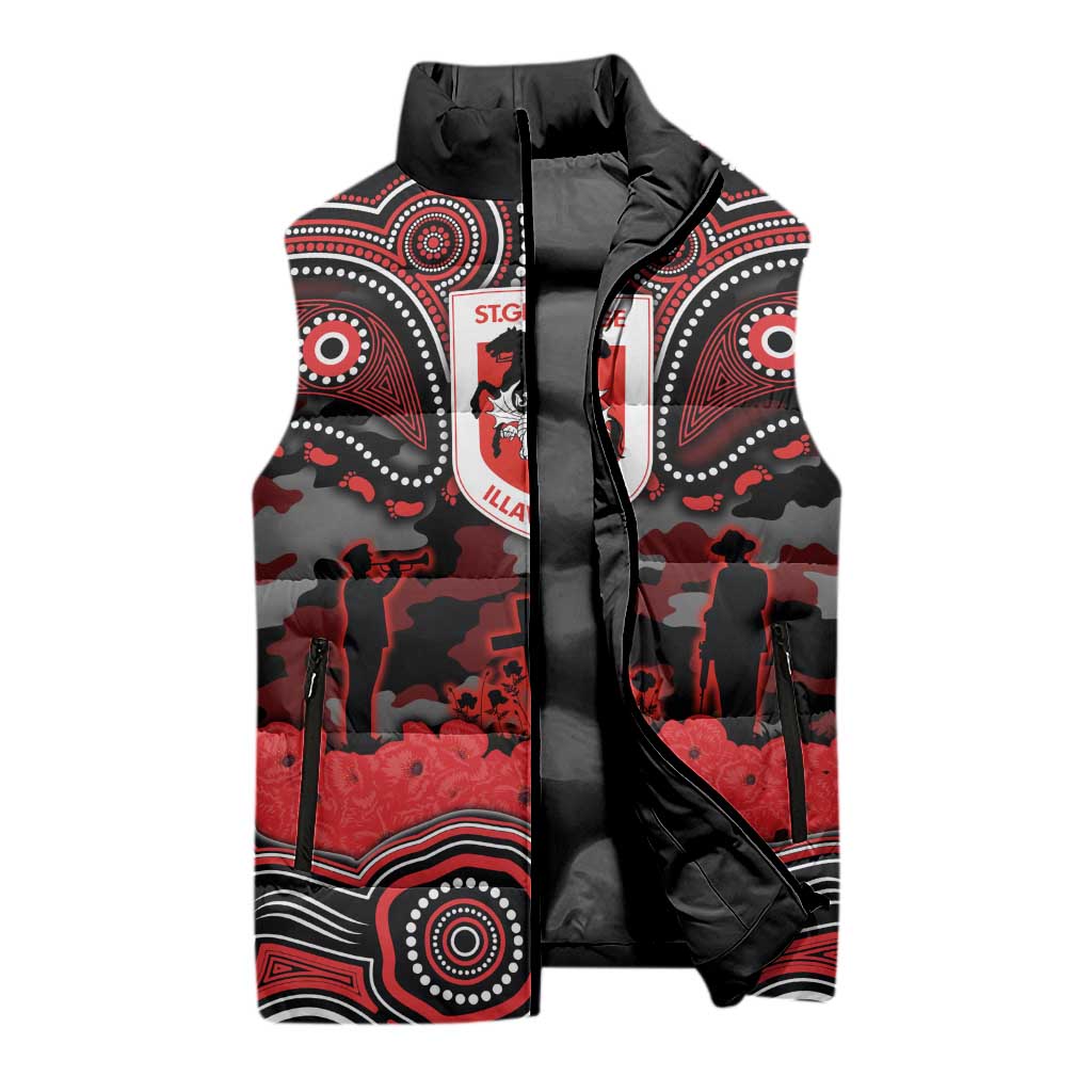 ANZAC Day St George Illawarra Dragons Sleeveless Puffer Jacket Military Memorial Aboriginal Indigenous Art