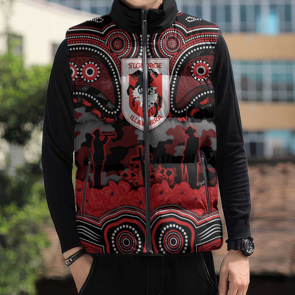 ANZAC Day St George Illawarra Dragons Sleeveless Puffer Jacket Military Memorial Aboriginal Indigenous Art