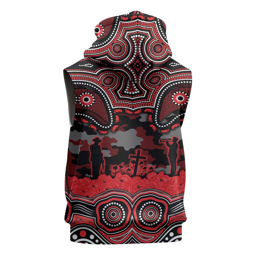 ANZAC Day St George Illawarra Dragons Sleeveless Zip Hoodie Military Memorial Aboriginal Indigenous Art