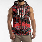 ANZAC Day St George Illawarra Dragons Sleeveless Zip Hoodie Military Memorial Aboriginal Indigenous Art