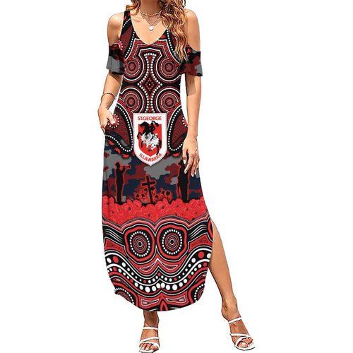 ANZAC Day St George Illawarra Dragons Summer Maxi Dress Military Memorial Aboriginal Indigenous Art