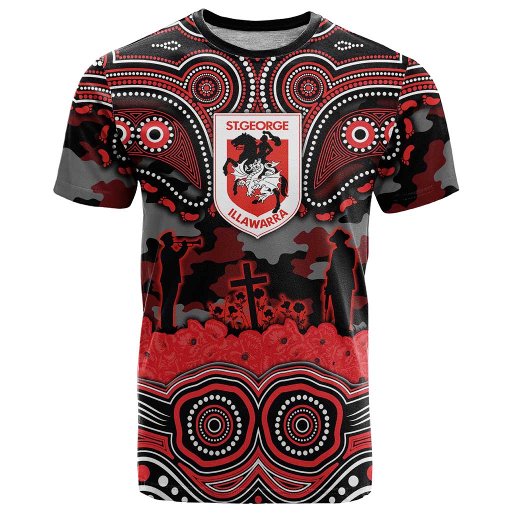 ANZAC Day St George Illawarra Dragons T Shirt Military Memorial Aboriginal Indigenous Art