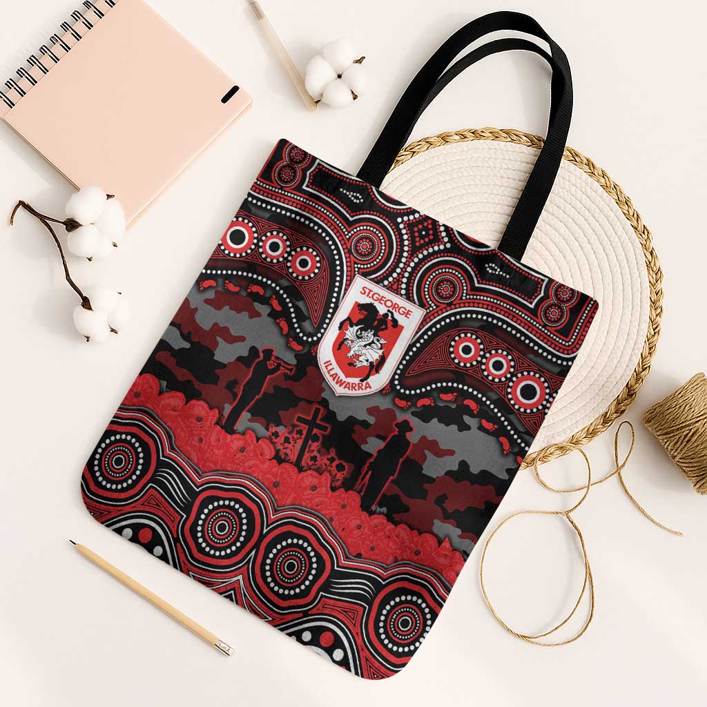 ANZAC Day St George Illawarra Dragons Tote Bag Military Memorial Aboriginal Indigenous Art