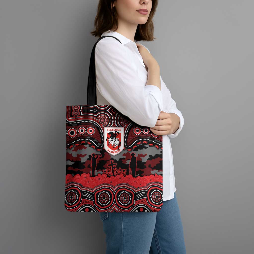 ANZAC Day St George Illawarra Dragons Tote Bag Military Memorial Aboriginal Indigenous Art